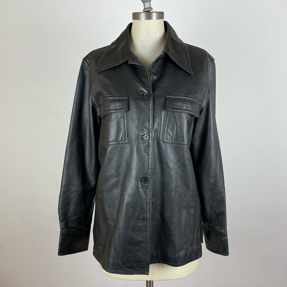 Banana Republic Black Leather Button-Up Jacket